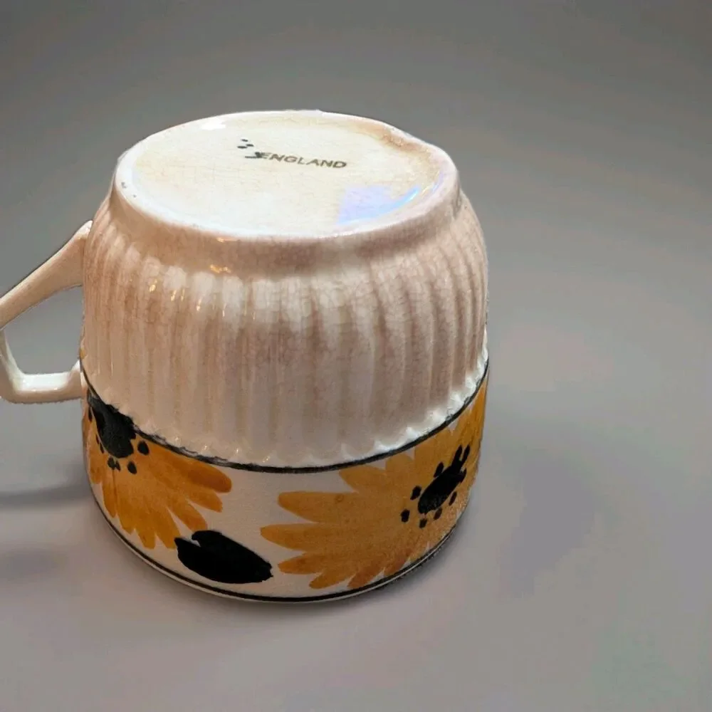 Set of 2 Vintage Hand-Painted Sunflower Ceramic Teacups - Made in England